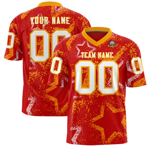 Custom Red Yellow-White Personalized Star Graffiti Pattern Authentic Football Jersey