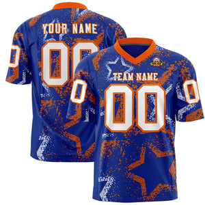 Custom Royal Orange-White Personalized Star Graffiti Pattern Authentic Football Jersey