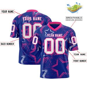 Custom Royal Pink-White Personalized Star Graffiti Pattern Authentic Football Jersey