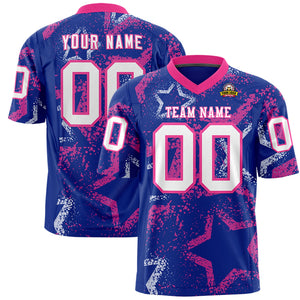 Custom Royal Pink-White Personalized Star Graffiti Pattern Authentic Football Jersey