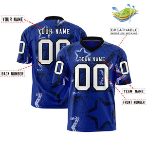 Custom Royal Black-White Personalized Star Graffiti Pattern Authentic Football Jersey