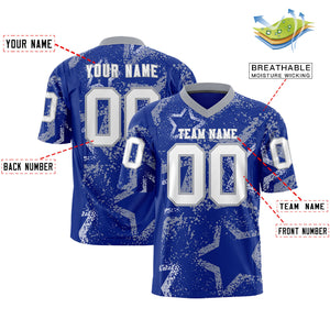 Custom Royal Gray-White Personalized Star Graffiti Pattern Authentic Football Jersey