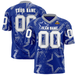 Custom Royal Gray-White Personalized Star Graffiti Pattern Authentic Football Jersey