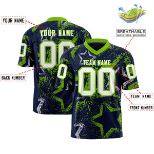 Custom Navy Neon Green-White Personalized Star Graffiti Pattern Authentic Football Jersey