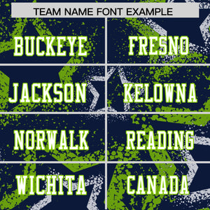 Custom Navy Neon Green-White Personalized Star Graffiti Pattern Authentic Football Jersey