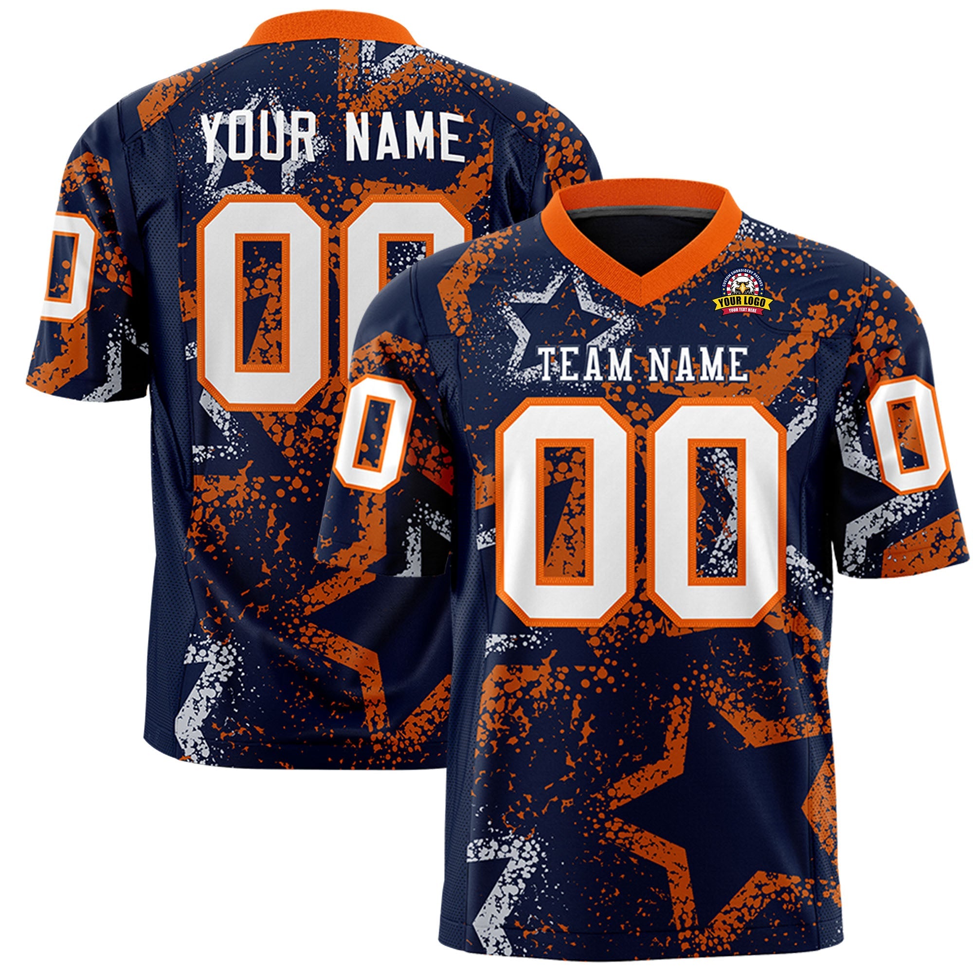 Custom Navy Orange-White Personalized Star Graffiti Pattern Authentic Football Jersey