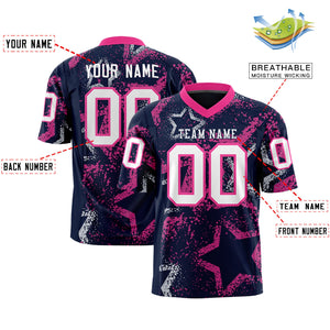 Custom Navy Pink-White Personalized Star Graffiti Pattern Authentic Football Jersey