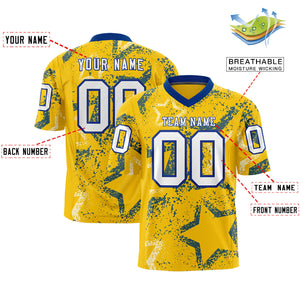 Custom Gold Royal-White Personalized Star Graffiti Pattern Authentic Football Jersey