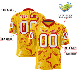 Custom Gold Red-White Personalized Star Graffiti Pattern Authentic Football Jersey