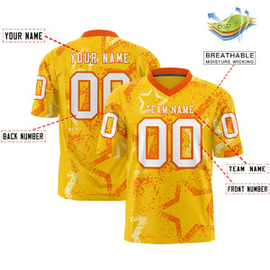 Custom Gold Orange-White Personalized Star Graffiti Pattern Authentic Football Jersey