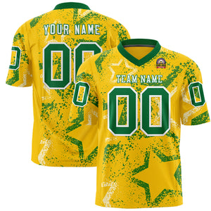 Custom Gold Kelly Green-White Personalized Star Graffiti Pattern Authentic Football Jersey