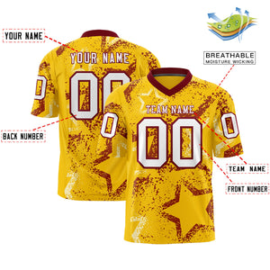 Custom Gold Crimson-White Personalized Star Graffiti Pattern Authentic Football Jersey