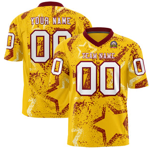 Custom Gold Crimson-White Personalized Star Graffiti Pattern Authentic Football Jersey