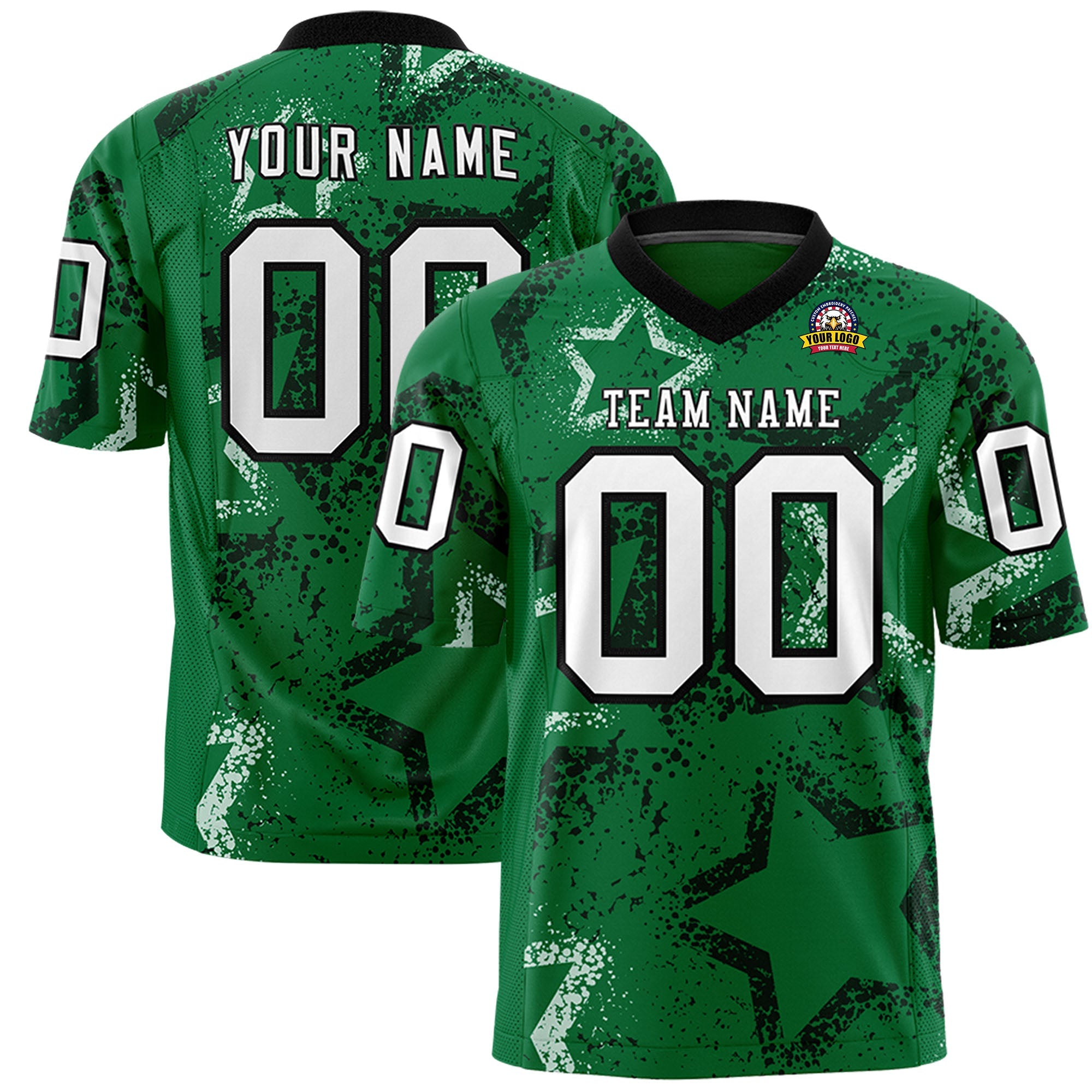 Custom Kelly Green Black-White Personalized Star Graffiti Pattern Authentic Football Jersey