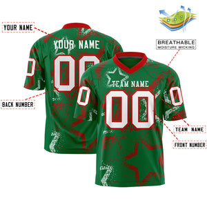 Custom Kelly Green Red-White Personalized Star Graffiti Pattern Authentic Football Jersey