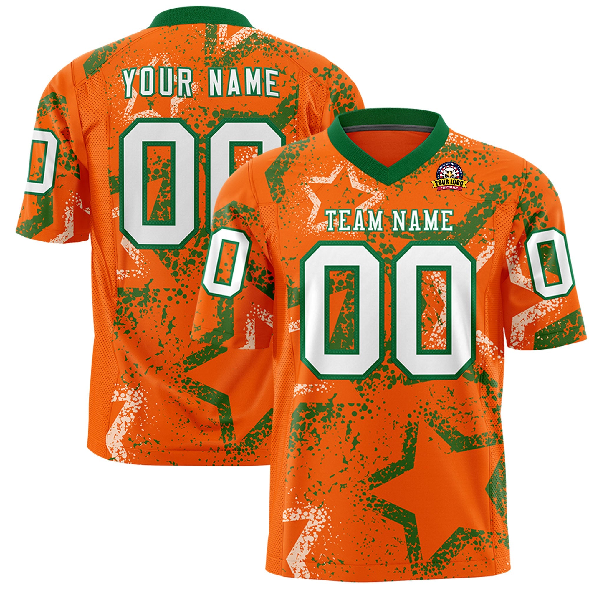 Custom Orange Kelly Green-White Personalized Star Graffiti Pattern Authentic Football Jersey