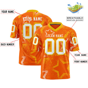 Custom Orange Gold-White Personalized Star Graffiti Pattern Authentic Football Jersey