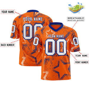 Custom Orange Royal-White Personalized Star Graffiti Pattern Authentic Football Jersey