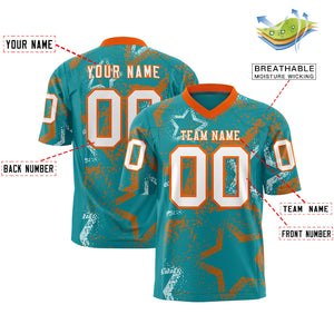 Custom Aqua Orange-White Personalized Star Graffiti Pattern Authentic Football Jersey