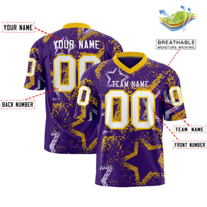 Custom Purple Gold-White Personalized Star Graffiti Pattern Authentic Football Jersey