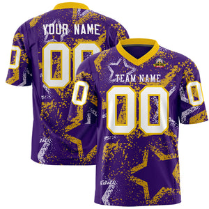 Custom Purple Gold-White Personalized Star Graffiti Pattern Authentic Football Jersey