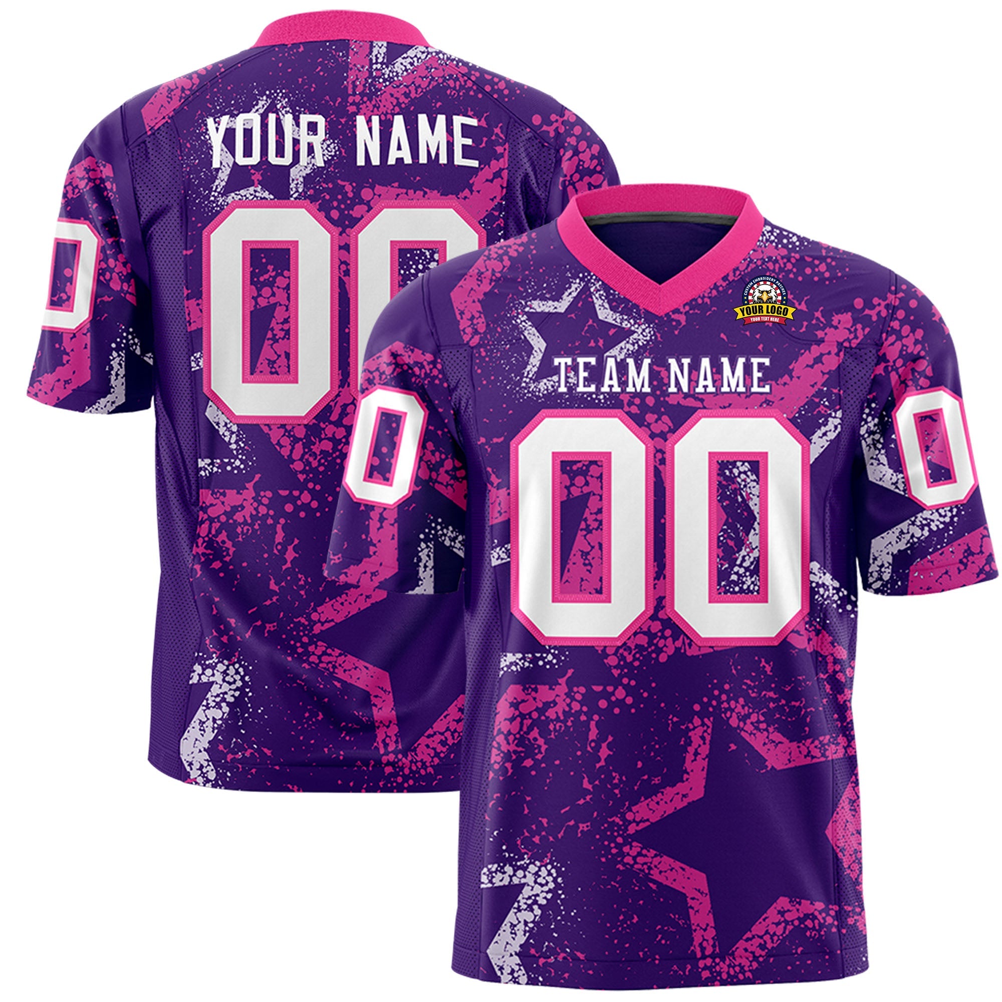 Custom Purple Pink-White Personalized Star Graffiti Pattern Authentic Football Jersey