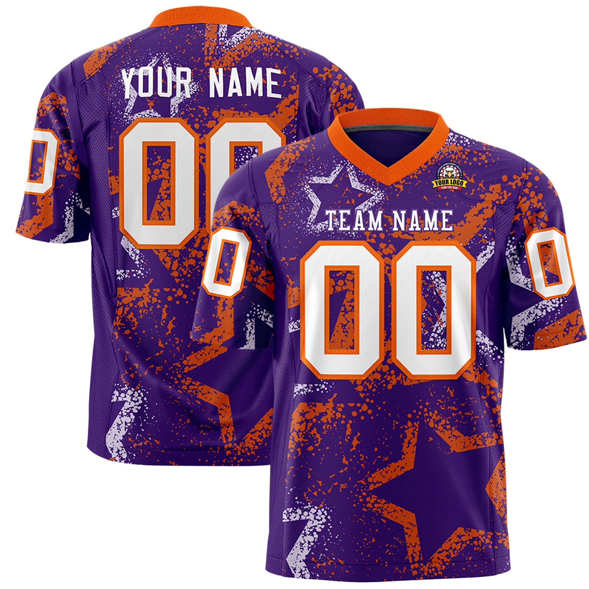 Custom Purple Orange-White Personalized Star Graffiti Pattern Authentic Football Jersey