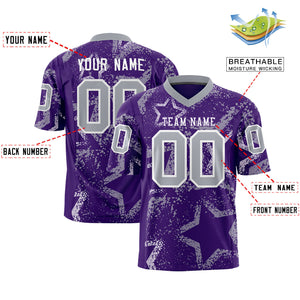 Custom Purple Gray-White Personalized Star Graffiti Pattern Authentic Football Jersey