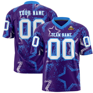 Custom Purple Powder Blue-White Personalized Star Graffiti Pattern Authentic Football Jersey