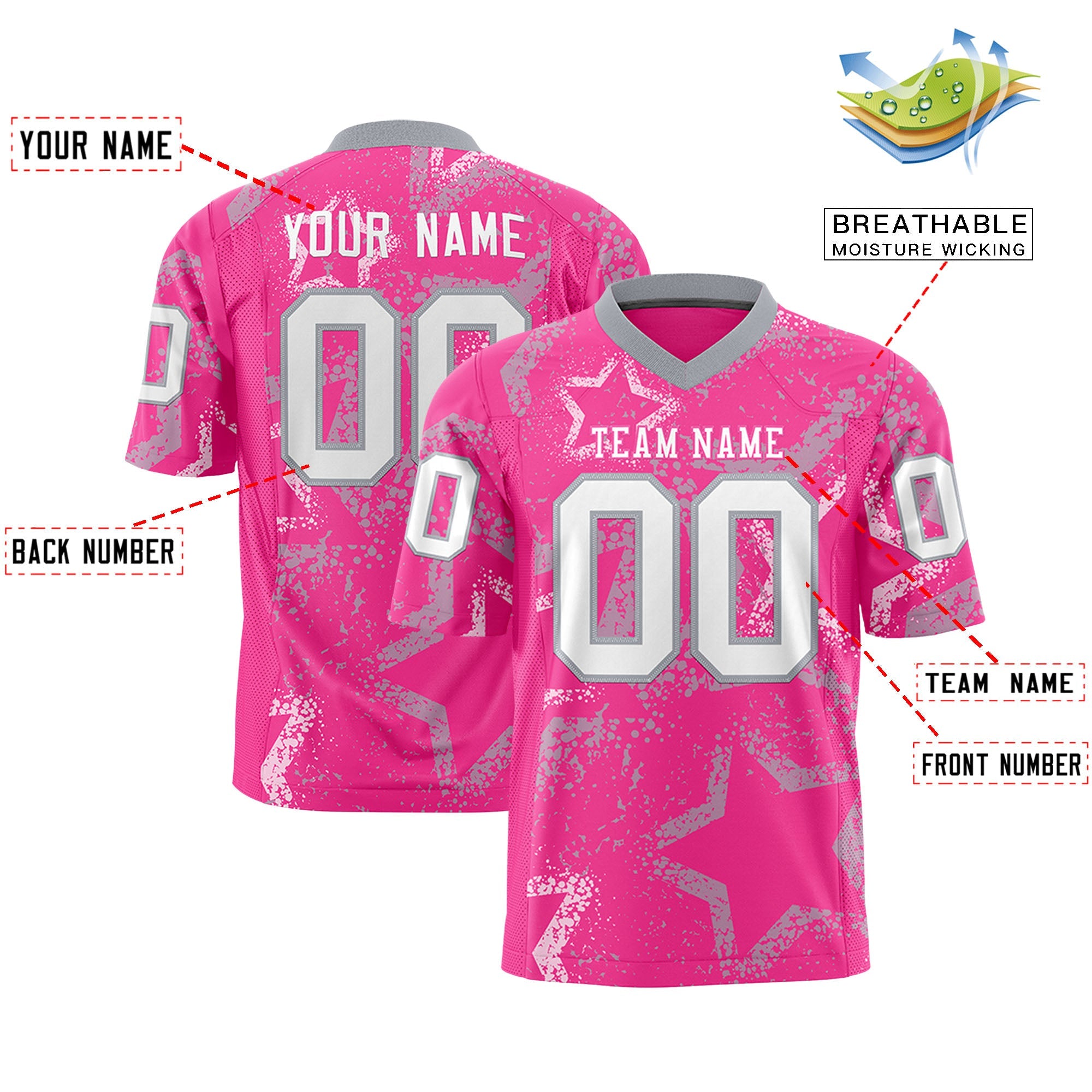 Custom Pink Gray-White Personalized Star Graffiti Pattern Authentic Football Jersey