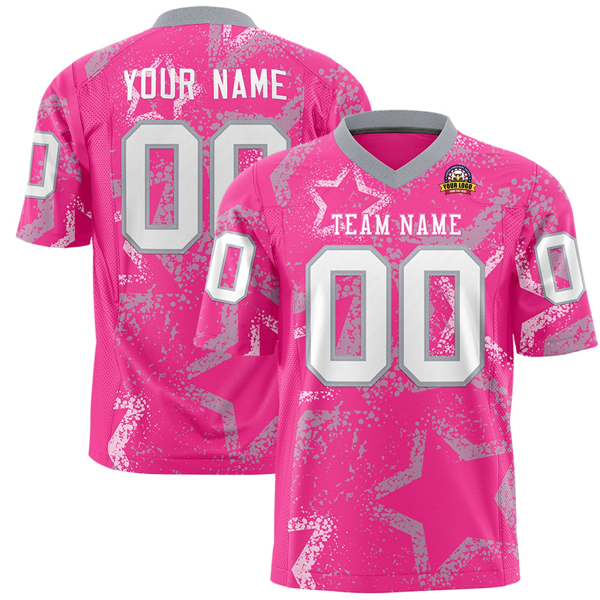 Custom Pink Gray-White Personalized Star Graffiti Pattern Authentic Football Jersey