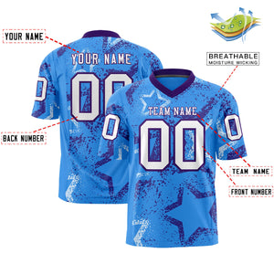 Custom Powder Blue Purple-White Personalized Star Graffiti Pattern Authentic Football Jersey