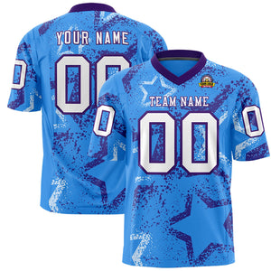 Custom Powder Blue Purple-White Personalized Star Graffiti Pattern Authentic Football Jersey