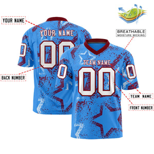 Custom Powder Blue Crimson-White Personalized Star Graffiti Pattern Authentic Football Jersey