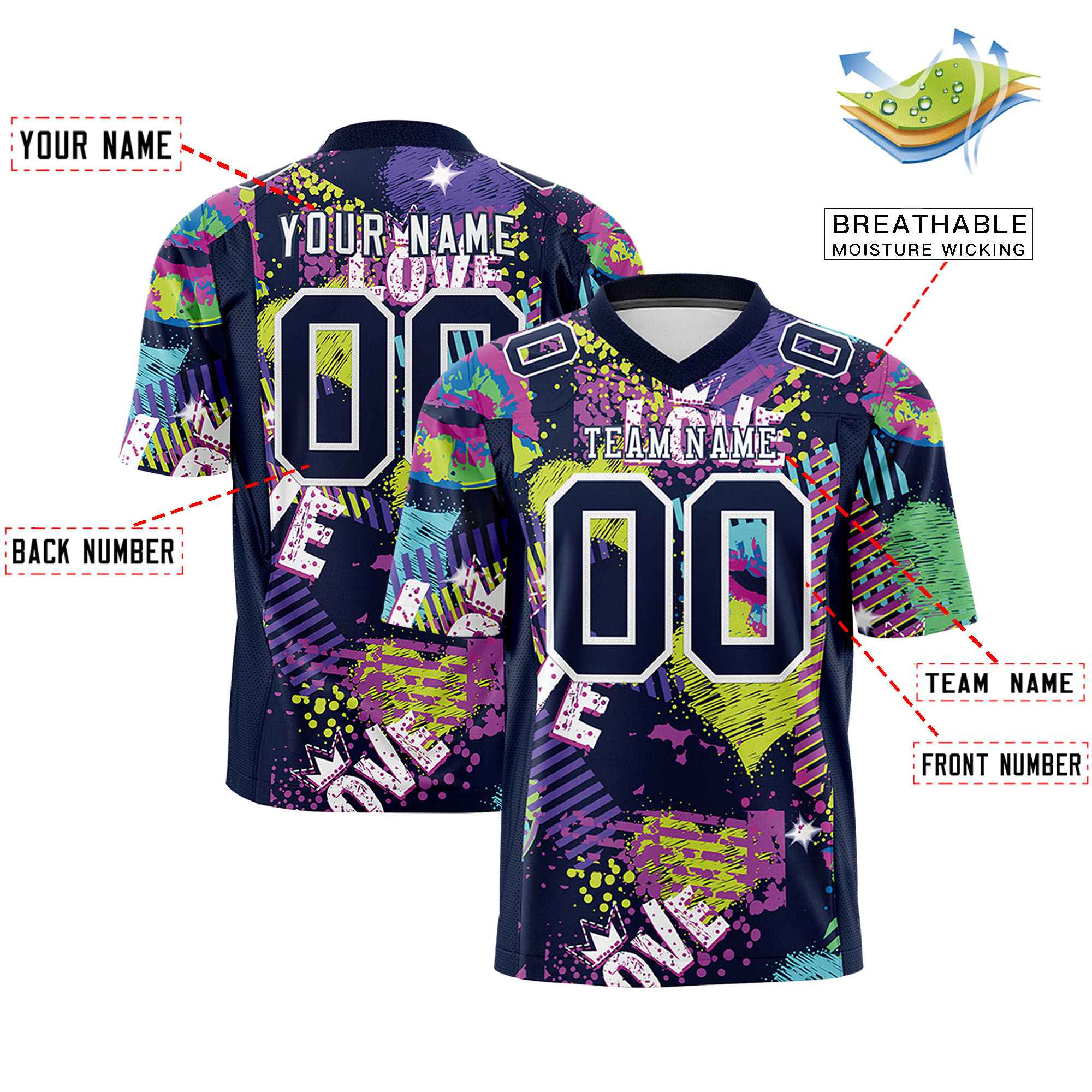 Custom Personalized Printed Graffiti Pattern Design Authentic Football Jersey