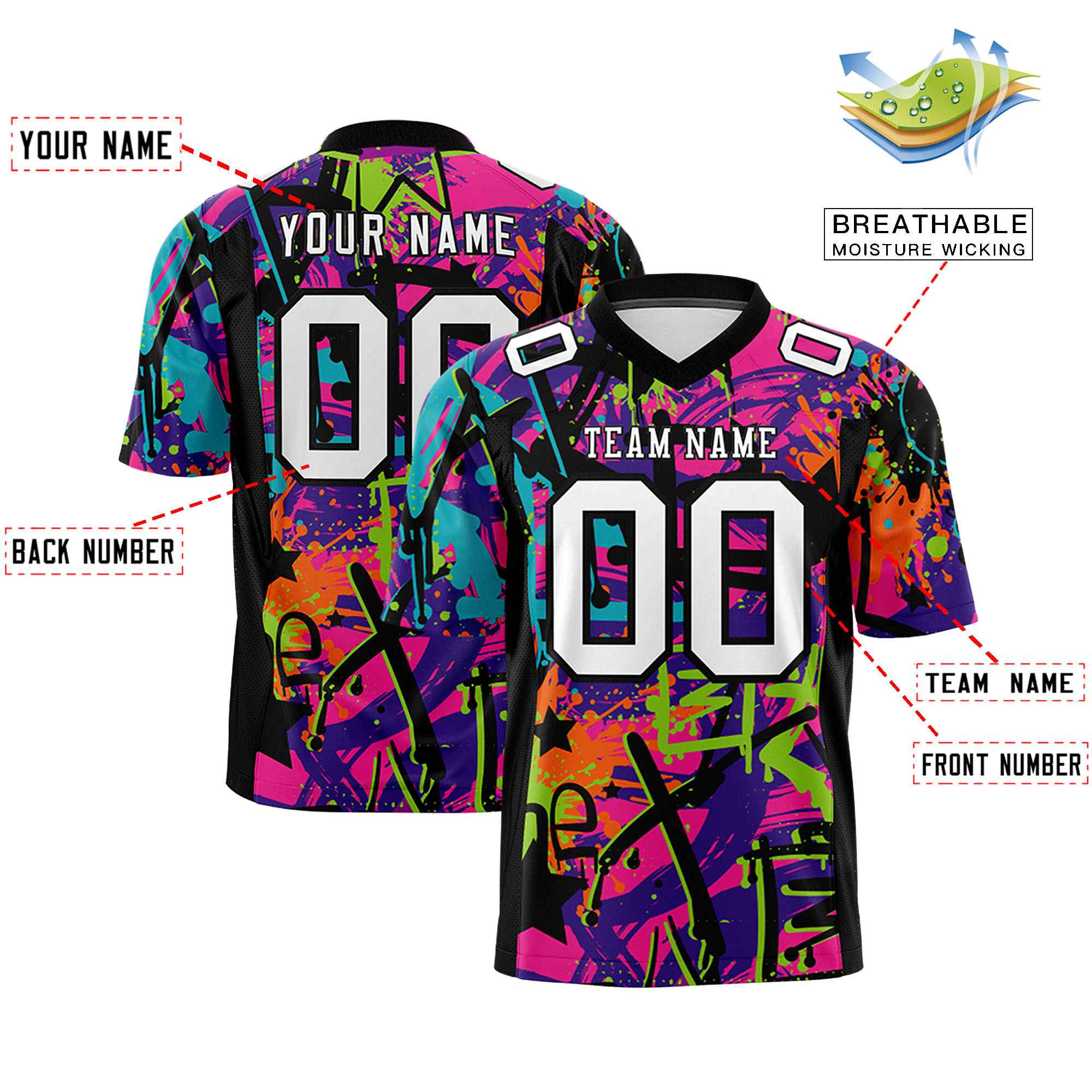 Custom Personalized Printed Graffiti Pattern Design Authentic Football Jersey