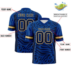 Custom Royal Navy-Khaki Personalized Zebra Stripes Pattern Authentic Football Jersey