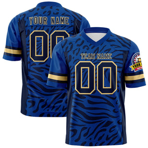 Custom Royal Navy-Khaki Personalized Zebra Stripes Pattern Authentic Football Jersey