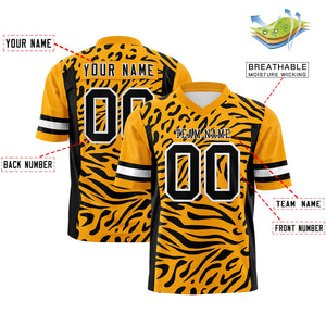 Custom Yellow Black-White Personalized Zebra Stripes Pattern Authentic Football Jersey