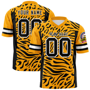 Custom Yellow Black-White Personalized Zebra Stripes Pattern Authentic Football Jersey