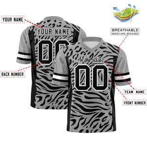 Custom Gray Black-White Personalized Zebra Stripes Pattern Authentic Football Jersey