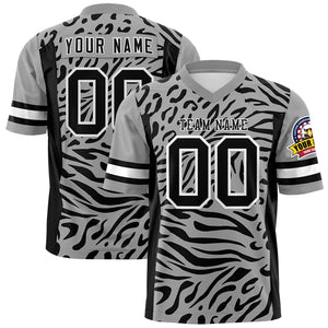 Custom Gray Black-White Personalized Zebra Stripes Pattern Authentic Football Jersey