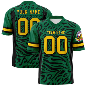 Custom Kelly Green Gold-Black Personalized Zebra Stripes Pattern Authentic Football Jersey