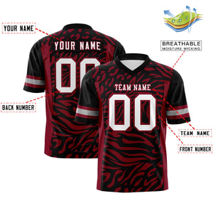 Custom Black White-Crimson Personalized Zebra Stripes Pattern Authentic Football Jersey