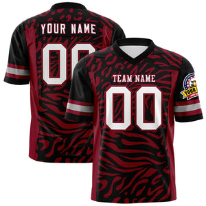 Custom Black White-Crimson Personalized Zebra Stripes Pattern Authentic Football Jersey