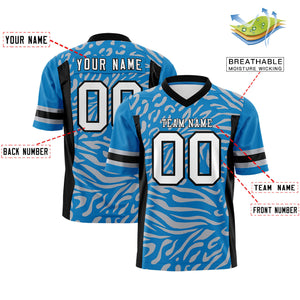 Custom Light Blue White-Black Personalized Zebra Stripes Pattern Authentic Football Jersey