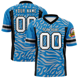 Custom Light Blue White-Black Personalized Zebra Stripes Pattern Authentic Football Jersey