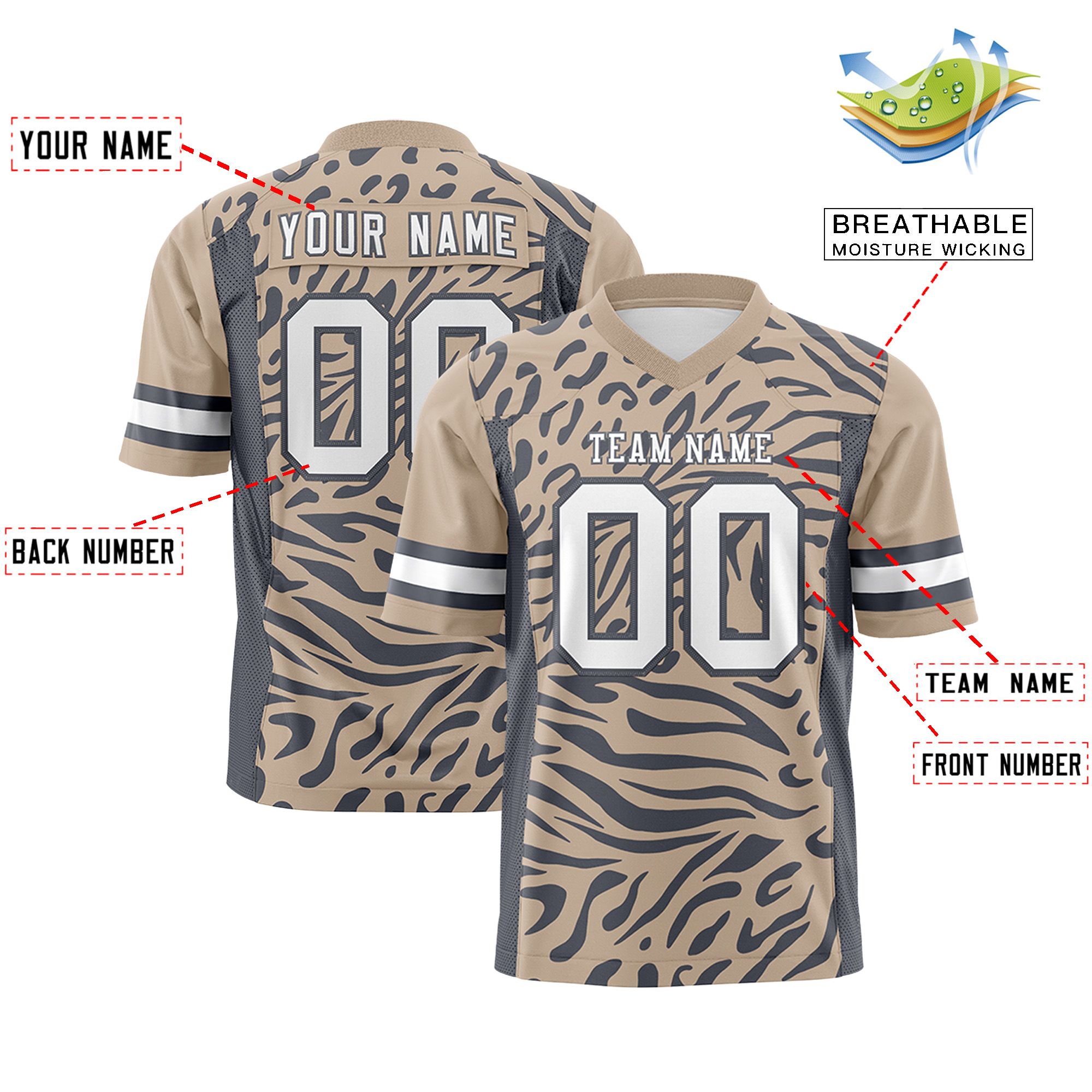 Custom Brown White-Dark Gray Personalized Zebra Stripes Pattern Authentic Football Jersey