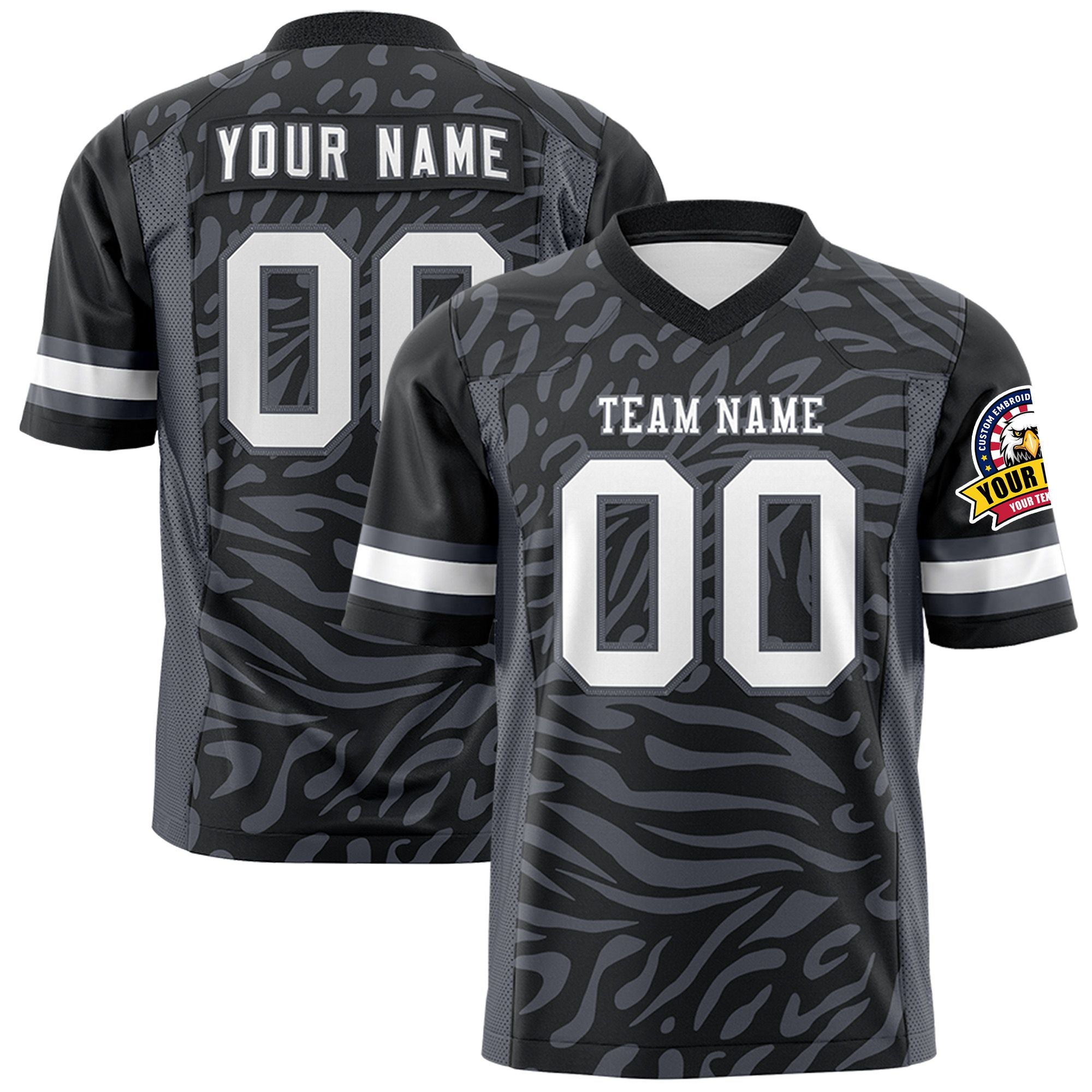 Custom Black White-Dark Gray Personalized Zebra Stripes Pattern Authentic Football Jersey