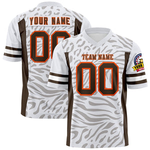 Custom White Brown-Orange Personalized Zebra Stripes Pattern Authentic Football Jersey